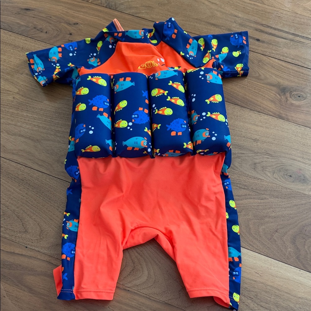 Kids Swim Rashguard with Floatation - Orange and Blue